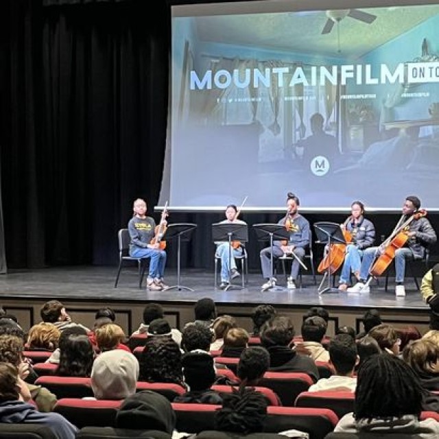 Musicians on stage for Mountainfilm Savannah on Tour