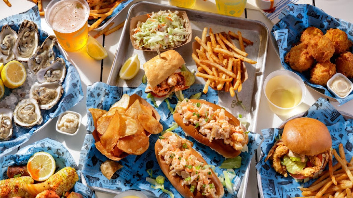 District Seafood, various dishes on a table