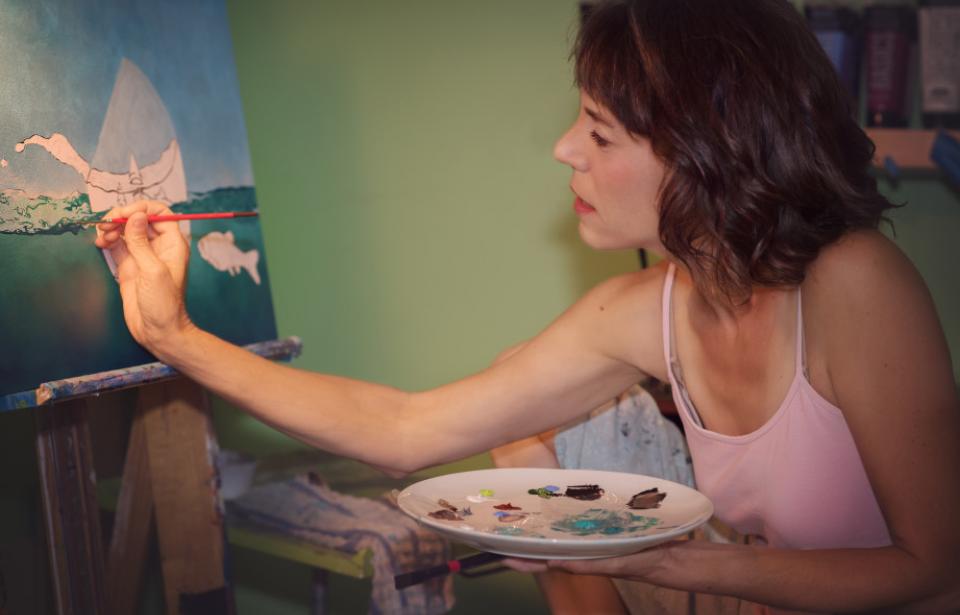 Lisa Rosenmeier at work painting Lisa Rosenmeier at work painting