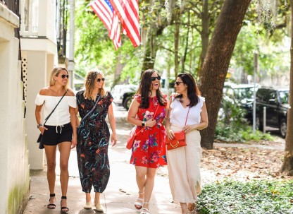 Girl group walking on Jones St., Savannah, GA